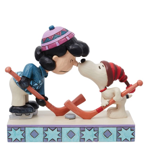 Jim Shore, Peanuts, Peanuts by Jim Shore, 6013041, A Surprise Smooch, Snoopy & Lucy Playing Hockey, Snoopy & Lucy spielen Eishockey, Snoopy, Lucy