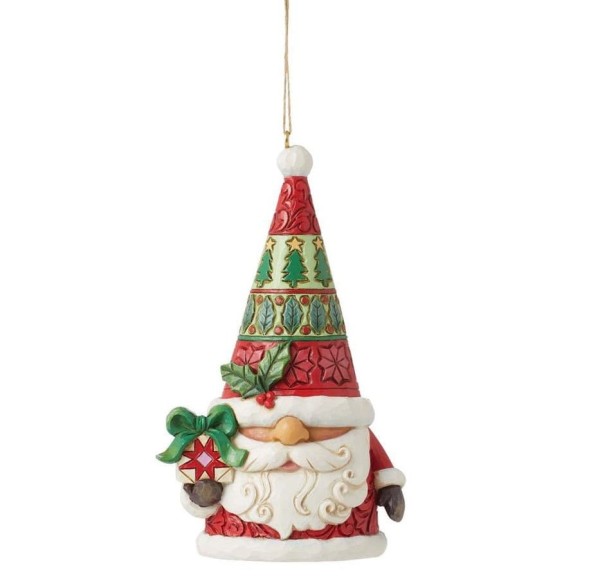 Jim Shore, Heartwood Creek, Jim Shore Santa, 6015544, Santa Gnome Ornament Weihnachtsanhänger, Weihnachtswichtel mit Geschenk Ornament, Weihnachtsanhänger, Jim Shore Weihnachtsfigur